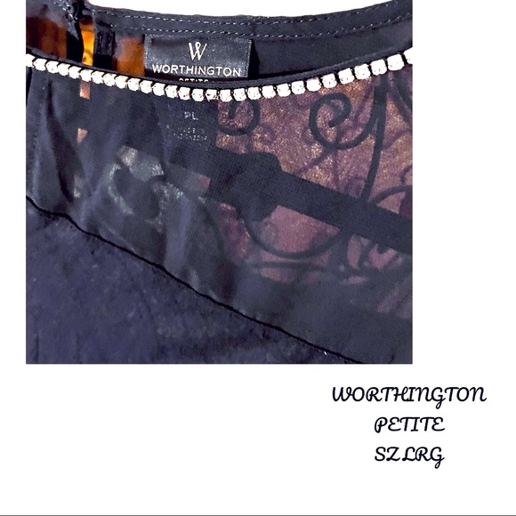 NWOT WORTHINGTON PETITE LARGE RHINESTONE NECKLINE, SHEER SHOULDERS/SLEEVES, - Picture 2 of 13